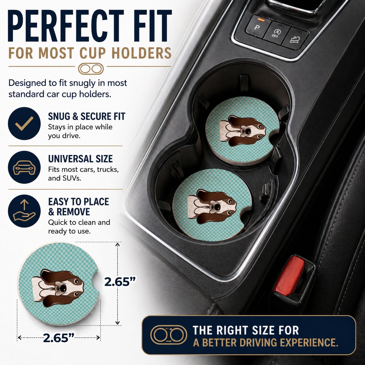 Checkerboard Blue Basset Hound Set of 2 Cup Holder Car Coasters Absorbent Round Sandstone Coasters Gifts for Men or Women, 2.5, Multicolor