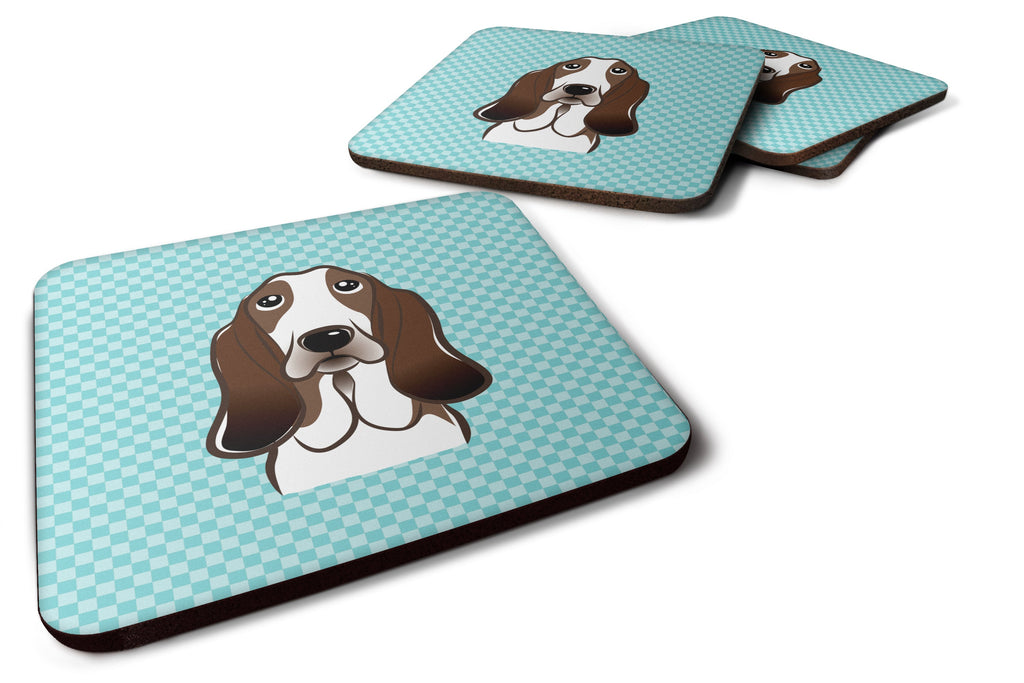 Checkerboard Blue Basset Hound Foam Coasters Set of 4 Cup Coasters for Indoor Outdoor, Tabletop Protection, Anti Slip, Mouse pad Material