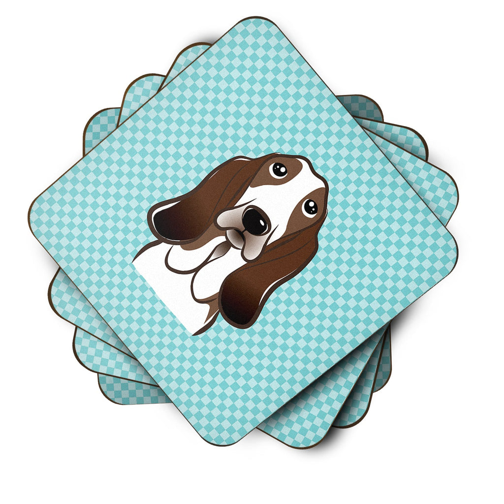 Checkerboard Blue Basset Hound Foam Coasters Set of 4 Cup Coasters for Indoor Outdoor, Tabletop Protection, Anti Slip, Mouse pad Material