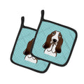 Checkerboard Blue Basset Hound Pot Holder Set of 2 Heat Resistant Quilted Hot Pads 7.5 x 7.5 Inch, Insulated Kitchen Trivets for Cooking & Baking
