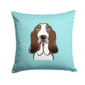 Checkerboard Blue Basset Hound Decorative Throw Pillow 14x14 Indoor Outdoor Accent Cushion, Fabric Cover with Insert for Sofa, Bed, Porch & Living Room