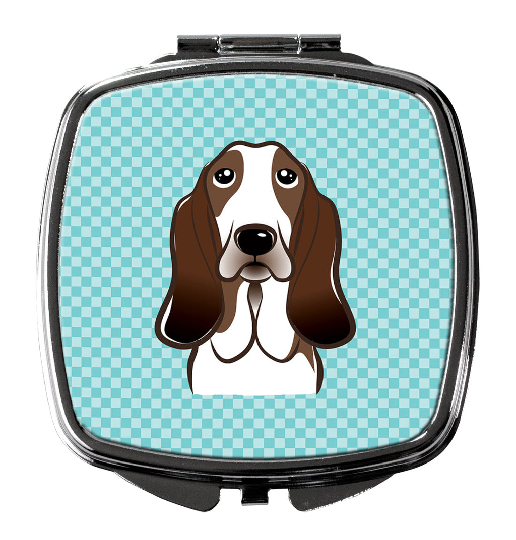 Checkerboard Blue Basset Hound Compact Mirror Decorative Travel Makeup Mirror for Women Girls Gifts Pocket Makeup Mirror Folding Handheld