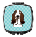Checkerboard Blue Basset Hound Compact Mirror Decorative Travel Makeup Mirror for Women Girls Gifts Pocket Makeup Mirror Folding Handheld