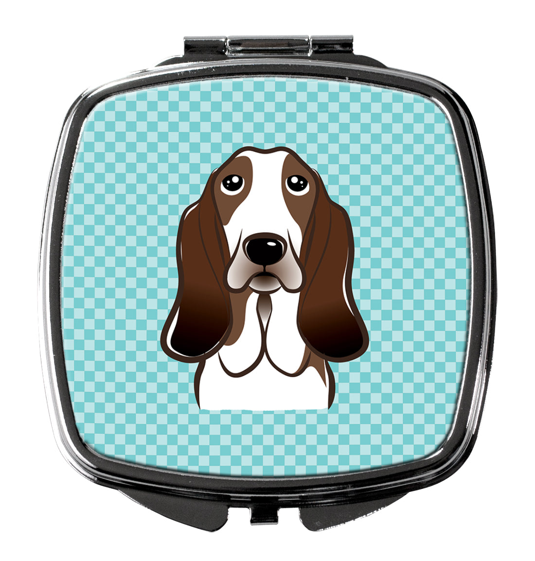 Checkerboard Blue Basset Hound Compact Mirror Decorative Travel Makeup Mirror for Women Girls Gifts Pocket Makeup Mirror Folding Handheld