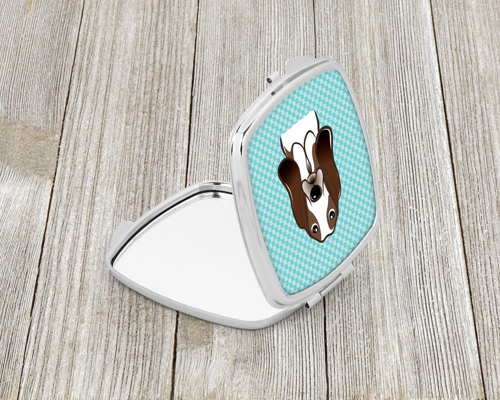 Checkerboard Blue Basset Hound Compact Mirror Decorative Travel Makeup Mirror for Women Girls Gifts Pocket Makeup Mirror Folding Handheld