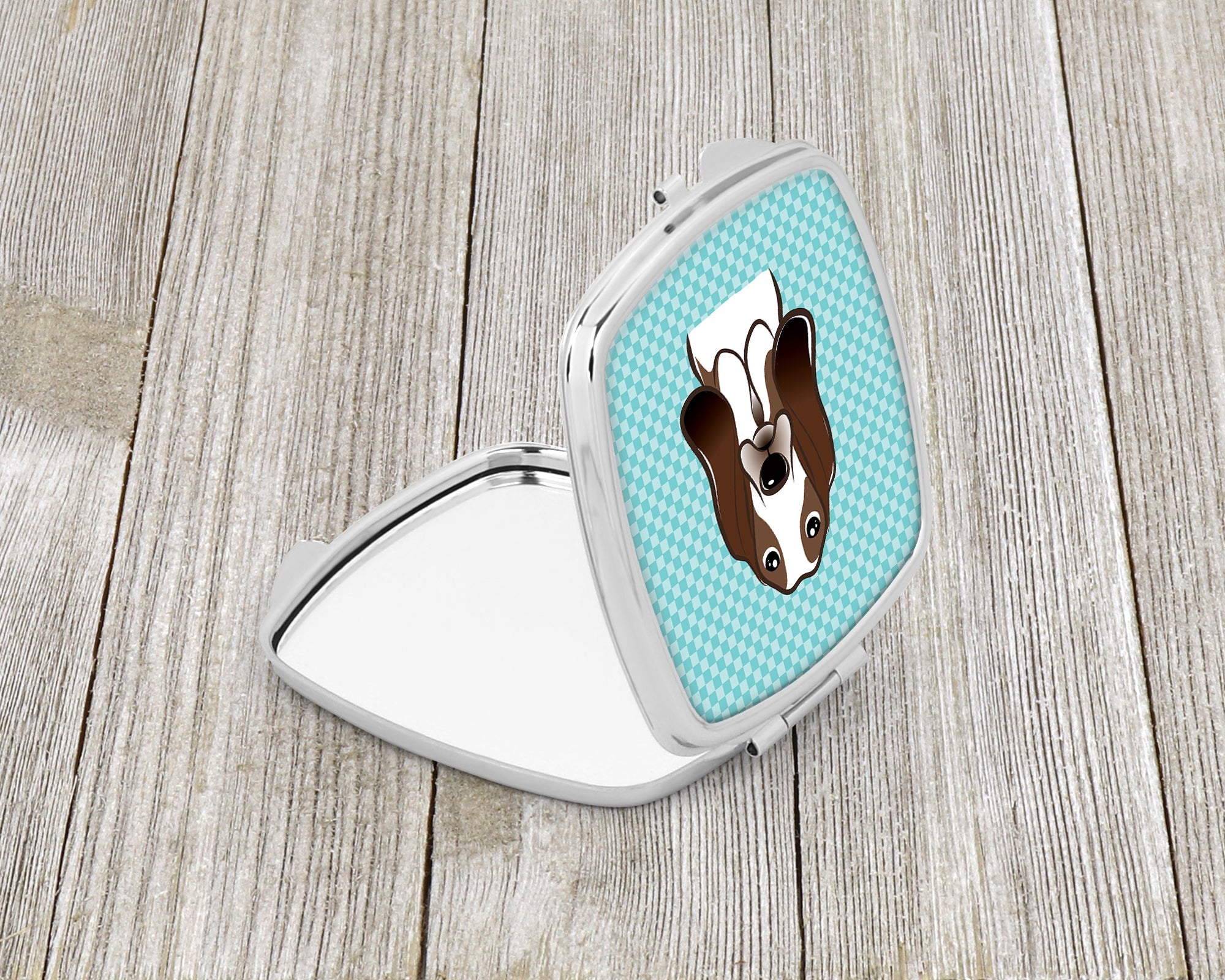 Checkerboard Blue Basset Hound Compact Mirror Decorative Travel Makeup Mirror for Women Girls Gifts Pocket Makeup Mirror Folding Handheld