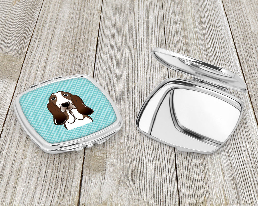Checkerboard Blue Basset Hound Compact Mirror Decorative Travel Makeup Mirror for Women Girls Gifts Pocket Makeup Mirror Folding Handheld