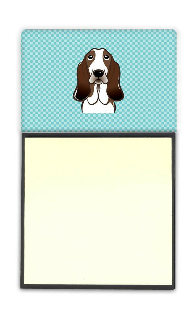 Checkerboard Blue Basset Hound Watercolor Sticky Note Holder Refillable Dispenser Desk Accessory 3x3 Pad Gift