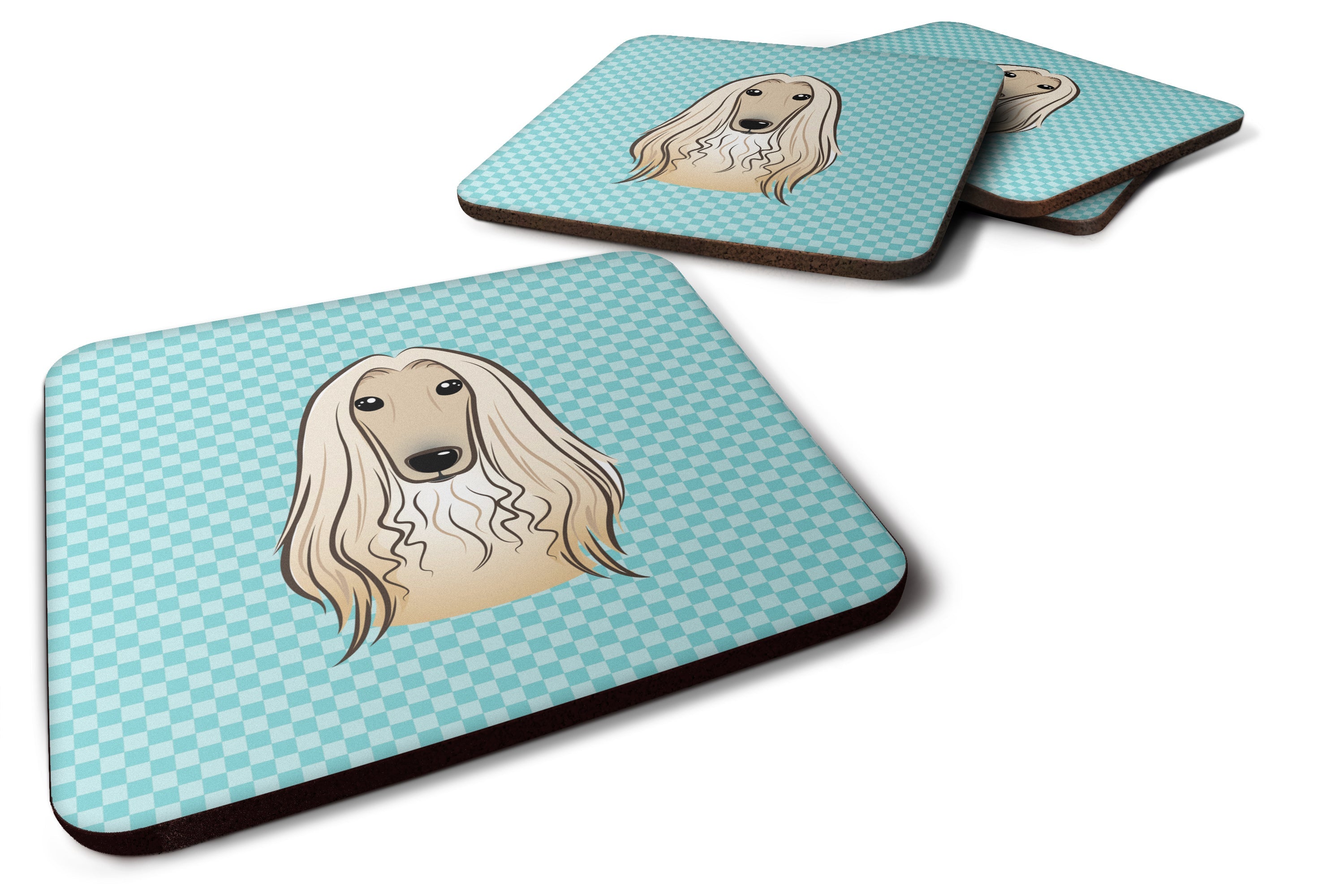 Checkerboard Blue Afghan Hound Foam Coasters Set of 4 Cup Coasters for Indoor Outdoor, Tabletop Protection, Anti Slip, Mouse pad Material
