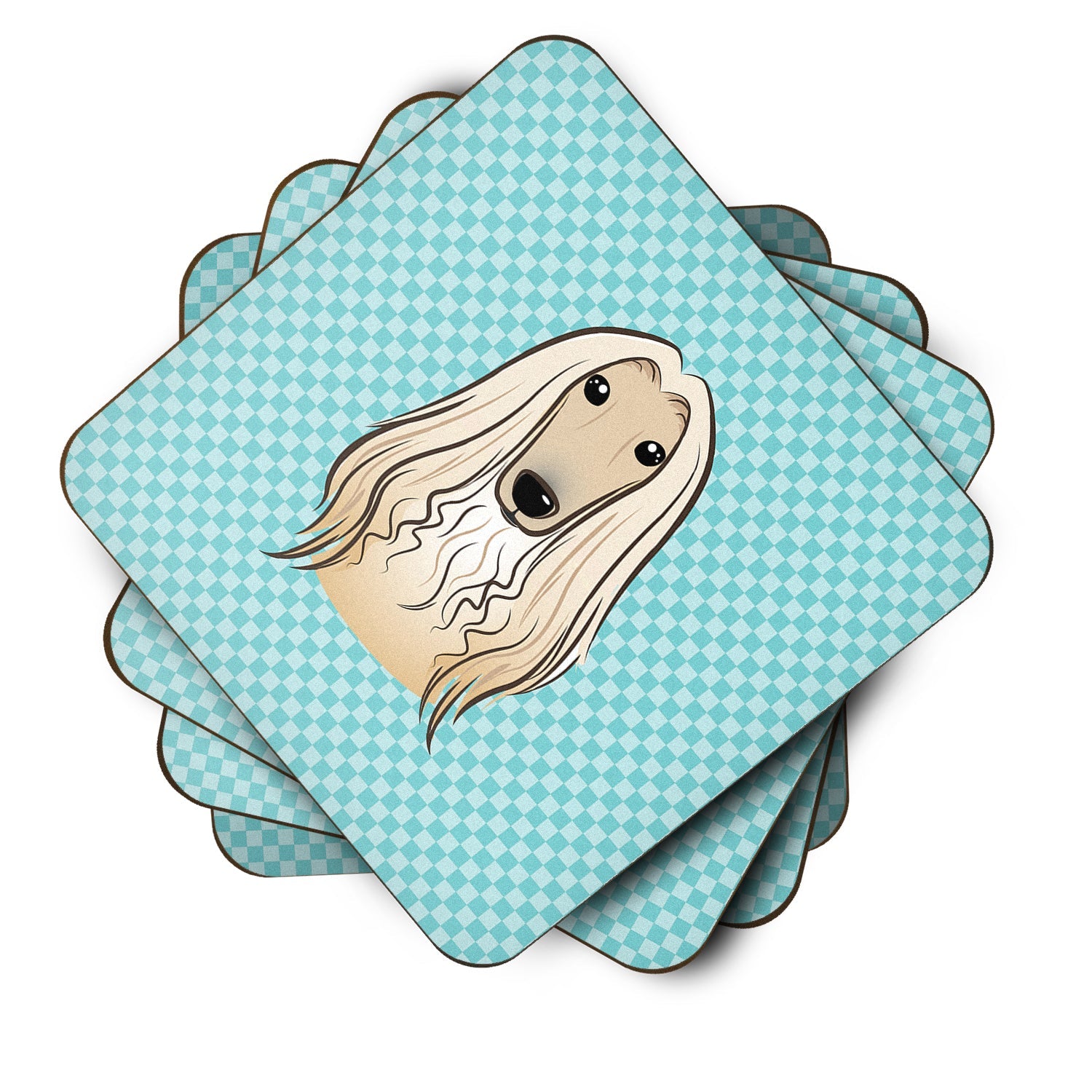 Checkerboard Blue Afghan Hound Foam Coasters Set of 4 Cup Coasters for Indoor Outdoor, Tabletop Protection, Anti Slip, Mouse pad Material