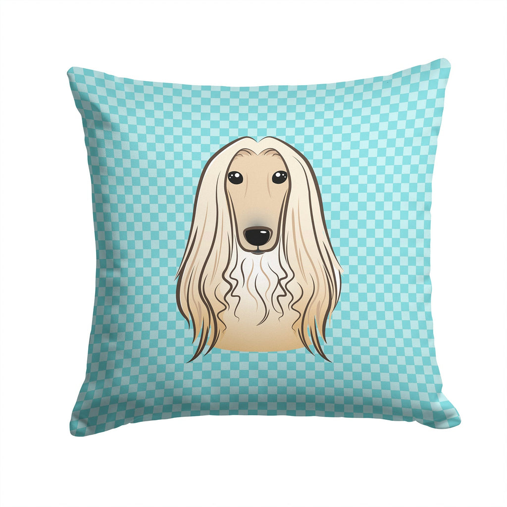 Checkerboard Blue Afghan Hound Decorative Throw Pillow 14x14 Indoor Outdoor Accent Cushion, Fabric Cover with Insert for Sofa, Bed, Porch & Living Room