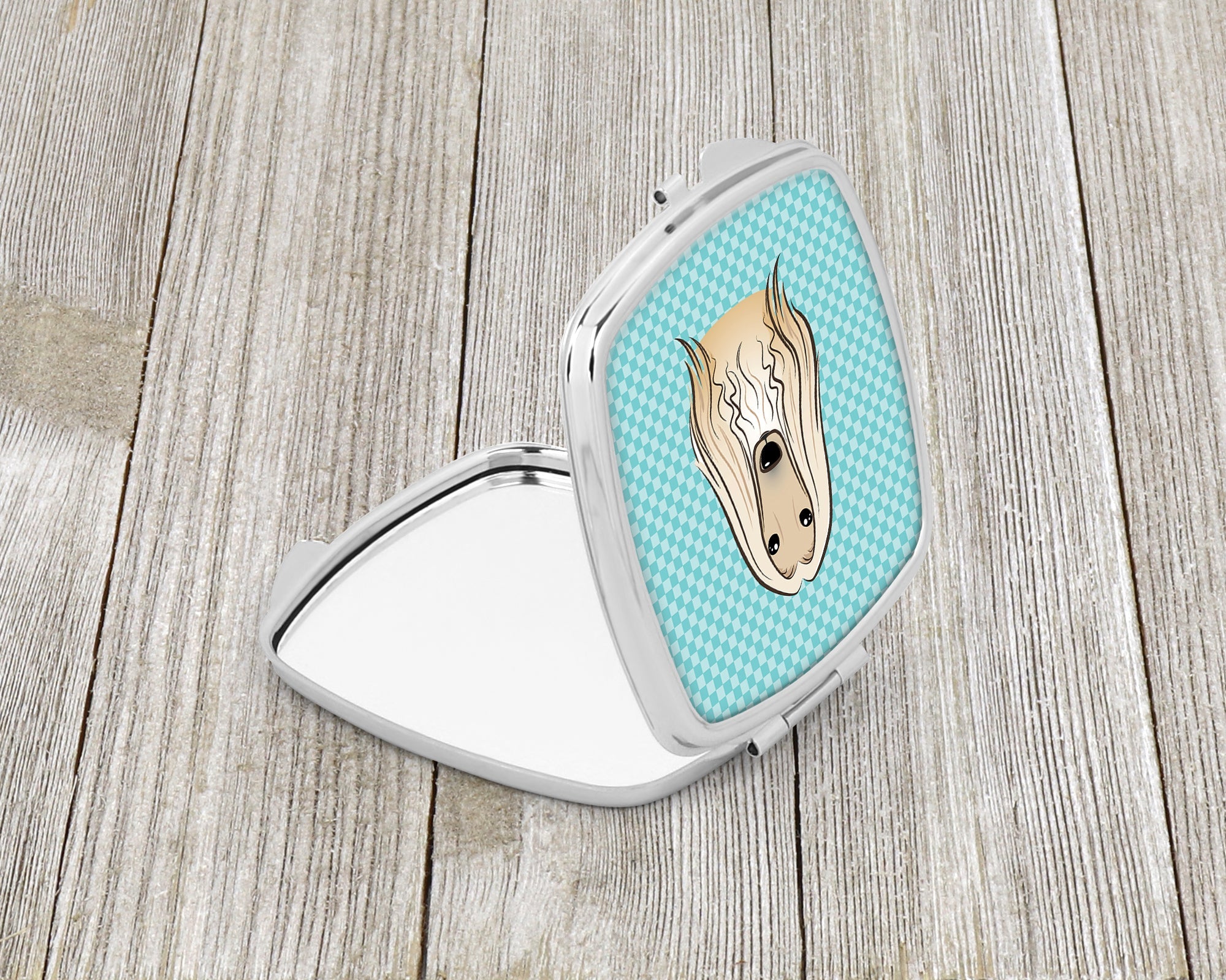 Checkerboard Blue Afghan Hound Compact Mirror Decorative Travel Makeup Mirror for Women Girls Gifts Pocket Makeup Mirror Folding Handheld