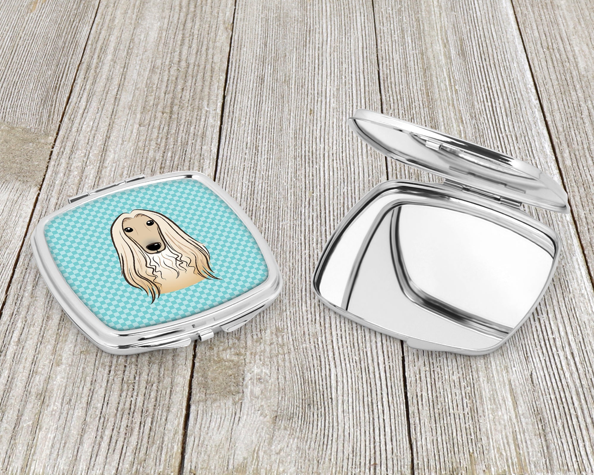 Checkerboard Blue Afghan Hound Compact Mirror Decorative Travel Makeup Mirror for Women Girls Gifts Pocket Makeup Mirror Folding Handheld
