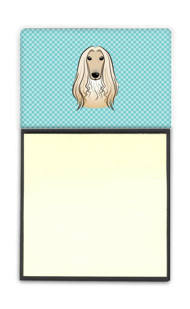 Checkerboard Blue Afghan Hound Watercolor Sticky Note Holder Refillable Dispenser Desk Accessory 3x3 Pad Gift