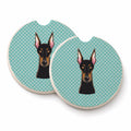 Checkerboard Blue Doberman Set of 2 Cup Holder Car Coasters Absorbent Round Sandstone Coasters Gifts for Men or Women, 2.5, Multicolor