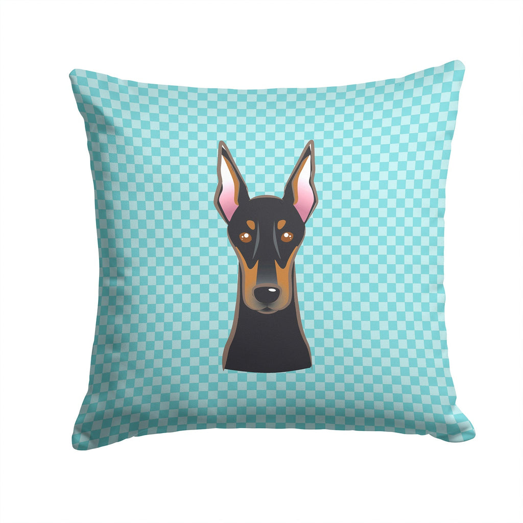Checkerboard Blue Doberman Decorative Throw Pillow 14x14 Indoor Outdoor Accent Cushion, Fabric Cover with Insert for Sofa, Bed, Porch & Living Room