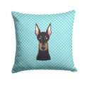 Checkerboard Blue Doberman Decorative Throw Pillow 14x14 Indoor Outdoor Accent Cushion, Fabric Cover with Insert for Sofa, Bed, Porch & Living Room