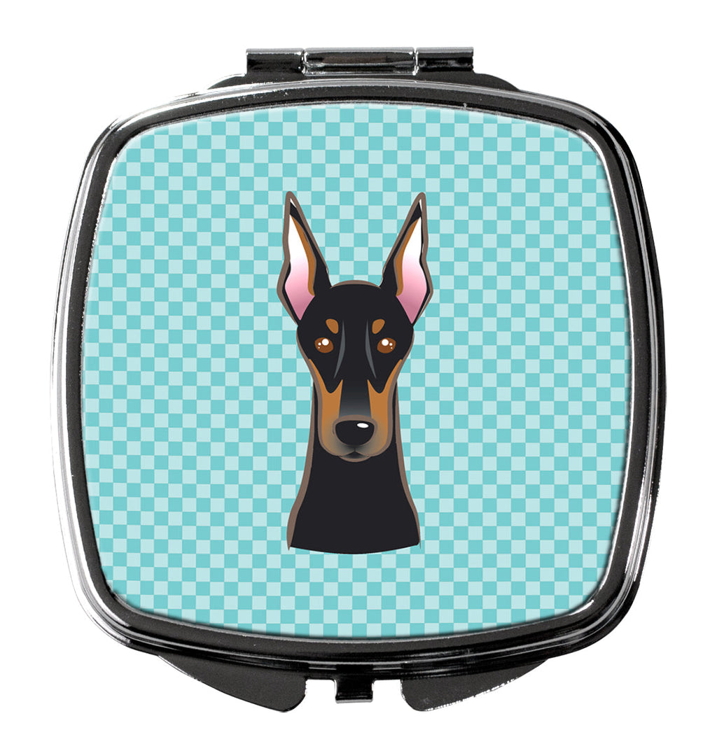Checkerboard Blue Doberman Compact Mirror Decorative Travel Makeup Mirror for Women Girls Gifts Pocket Makeup Mirror Folding Handheld