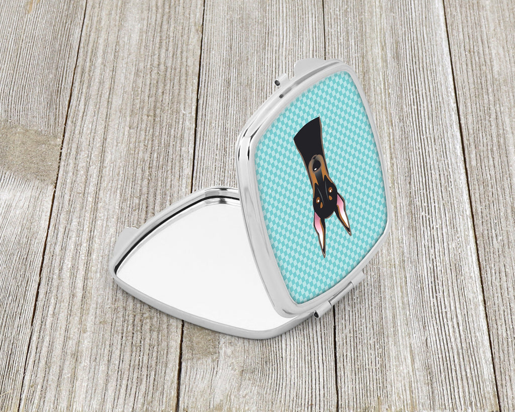 Checkerboard Blue Doberman Compact Mirror Decorative Travel Makeup Mirror for Women Girls Gifts Pocket Makeup Mirror Folding Handheld