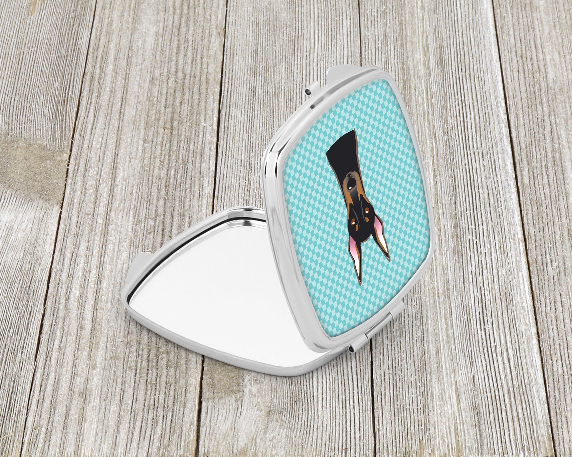 Checkerboard Blue Doberman Compact Mirror Decorative Travel Makeup Mirror for Women Girls Gifts Pocket Makeup Mirror Folding Handheld