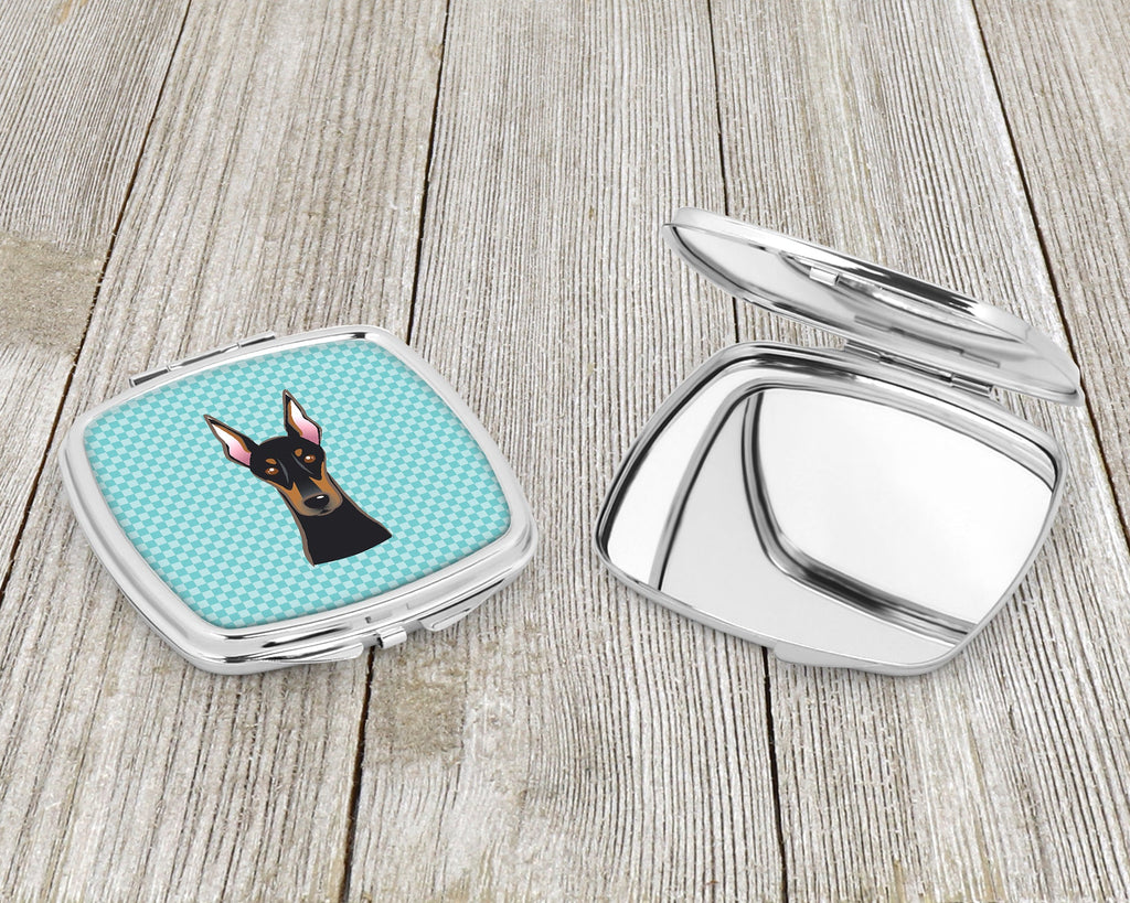 Checkerboard Blue Doberman Compact Mirror Decorative Travel Makeup Mirror for Women Girls Gifts Pocket Makeup Mirror Folding Handheld