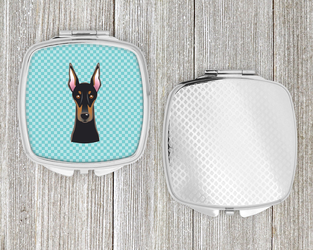 Checkerboard Blue Doberman Compact Mirror Decorative Travel Makeup Mirror for Women Girls Gifts Pocket Makeup Mirror Folding Handheld