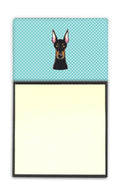 Checkerboard Blue Doberman Watercolor Sticky Note Holder Refillable Dispenser Desk Accessory 3x3 Pad Gift