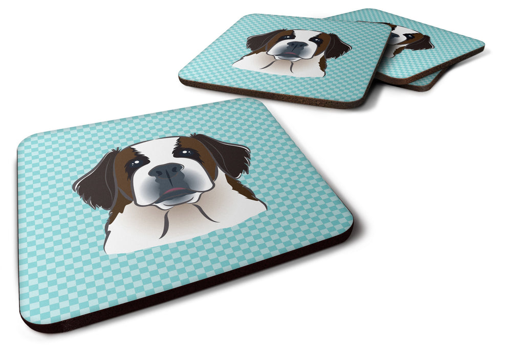 Checkerboard Blue Saint Bernard Foam Coasters Set of 4 Cup Coasters for Indoor Outdoor, Tabletop Protection, Anti Slip, Mouse pad Material