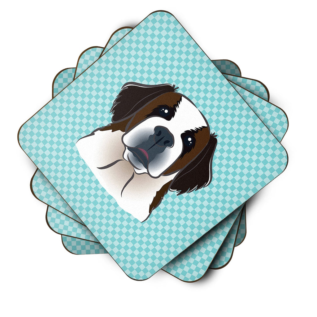 Checkerboard Blue Saint Bernard Foam Coasters Set of 4 Cup Coasters for Indoor Outdoor, Tabletop Protection, Anti Slip, Mouse pad Material