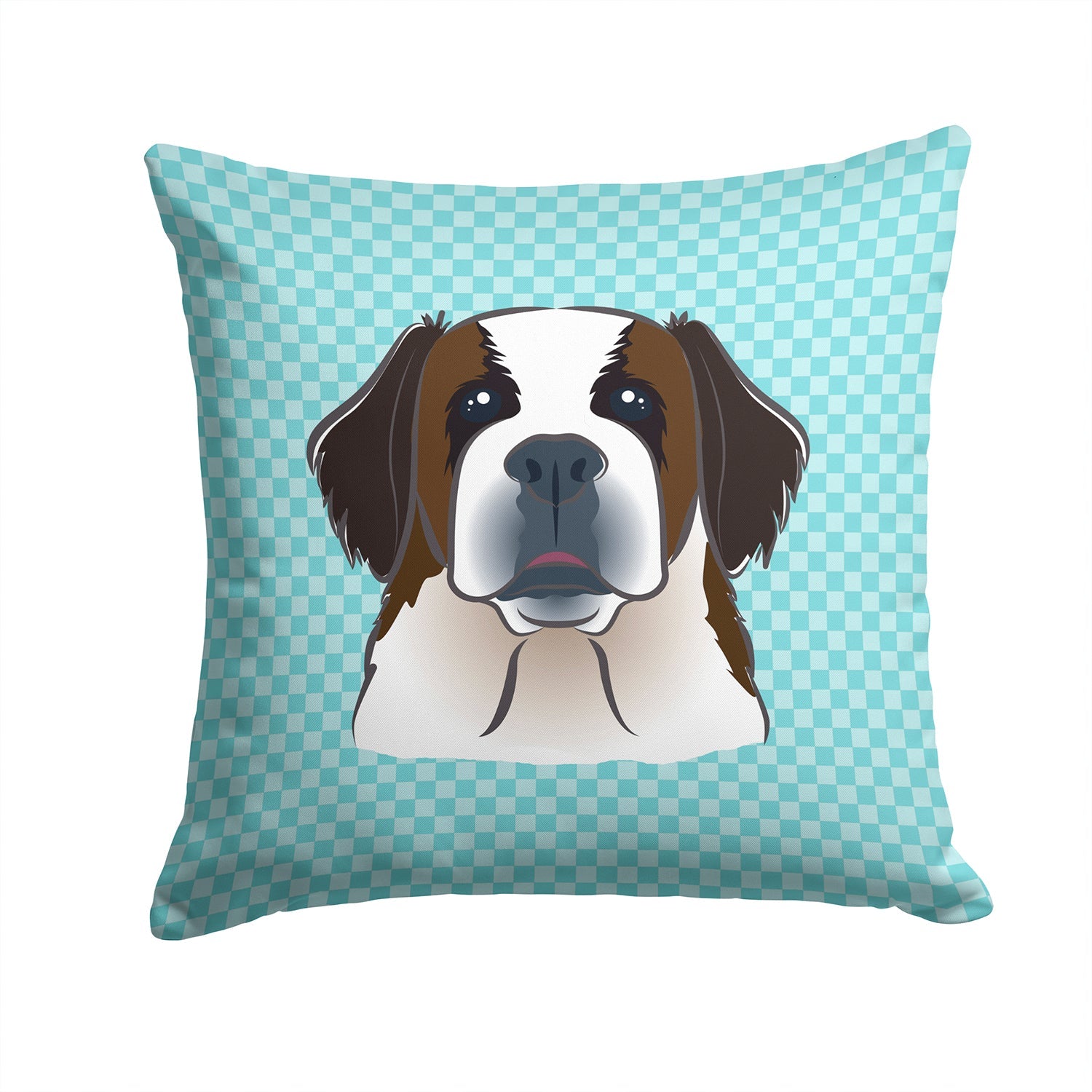 Checkerboard Blue Saint Bernard Decorative Throw Pillow 14x14 Indoor Outdoor Accent Cushion, Fabric Cover with Insert for Sofa, Bed, Porch & Living Room