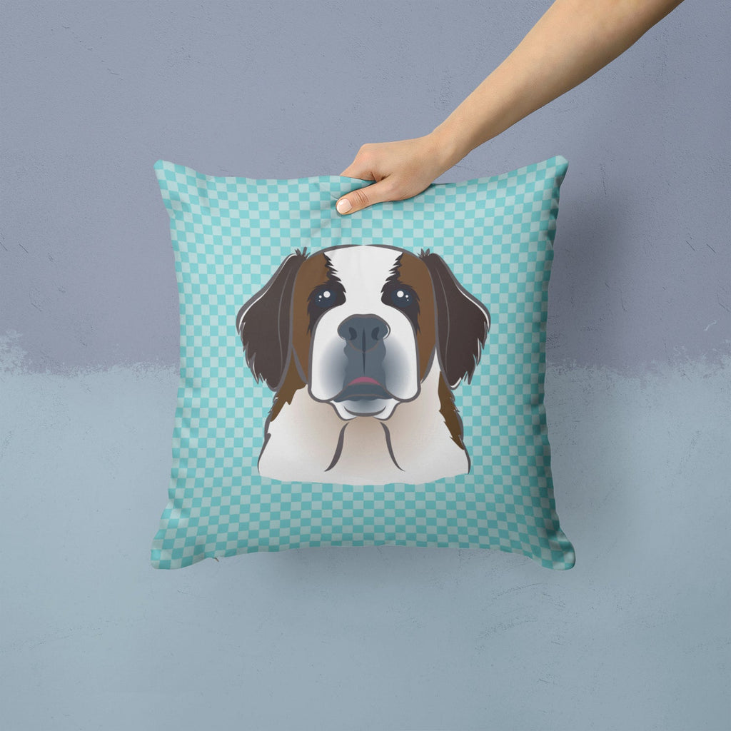 Checkerboard Blue Saint Bernard Decorative Throw Pillow 14x14 Indoor Outdoor Accent Cushion, Fabric Cover with Insert for Sofa, Bed, Porch & Living Room