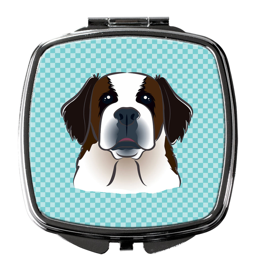 Checkerboard Blue Saint Bernard Compact Mirror Decorative Travel Makeup Mirror for Women Girls Gifts Pocket Makeup Mirror Folding Handheld