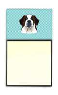 Checkerboard Blue Saint Bernard Watercolor Sticky Note Holder Refillable Dispenser Desk Accessory 3x3 Pad Gift