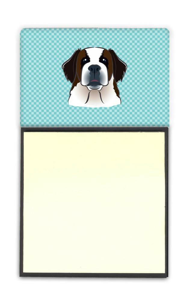Checkerboard Blue Saint Bernard Watercolor Sticky Note Holder Refillable Dispenser Desk Accessory 3x3 Pad Gift