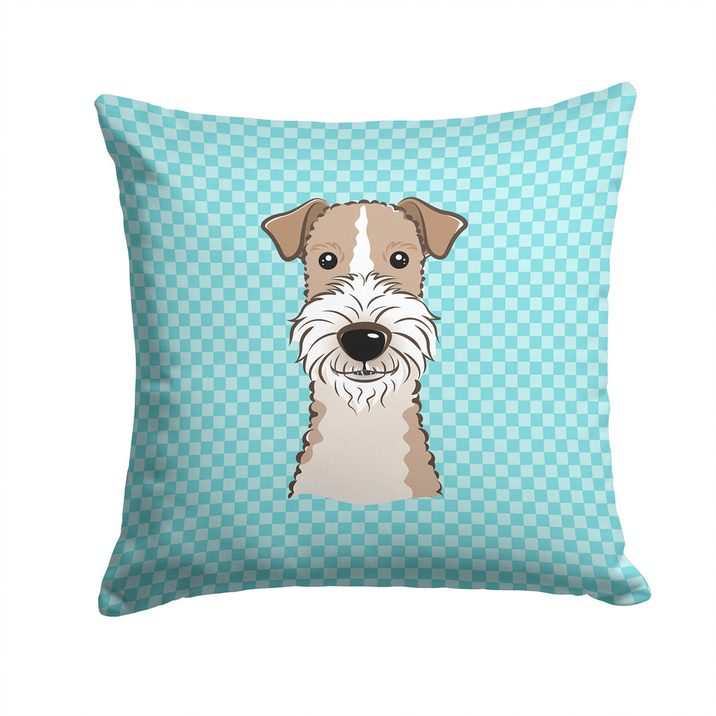 Checkerboard Blue Wire Haired Fox Terrier Decorative Throw Pillow 14x14 Indoor Outdoor Accent Cushion, Fabric Cover with Insert for Sofa, Bed, Porch & Living Room