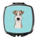 Checkerboard Blue Wire Haired Fox Terrier Compact Mirror Decorative Travel Makeup Mirror for Women Girls Gifts Pocket Makeup Mirror Folding Handheld