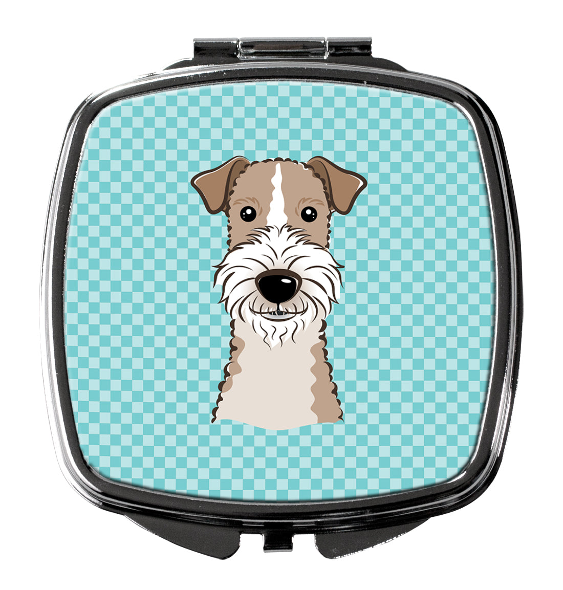 Checkerboard Blue Wire Haired Fox Terrier Compact Mirror Decorative Travel Makeup Mirror for Women Girls Gifts Pocket Makeup Mirror Folding Handheld