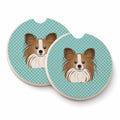 Checkerboard Blue Papillon Set of 2 Cup Holder Car Coasters Absorbent Round Sandstone Coasters Gifts for Men or Women, 2.5, Multicolor