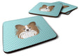 Checkerboard Blue Papillon Foam Coasters Set of 4 Cup Coasters for Indoor Outdoor, Tabletop Protection, Anti Slip, Mouse pad Material