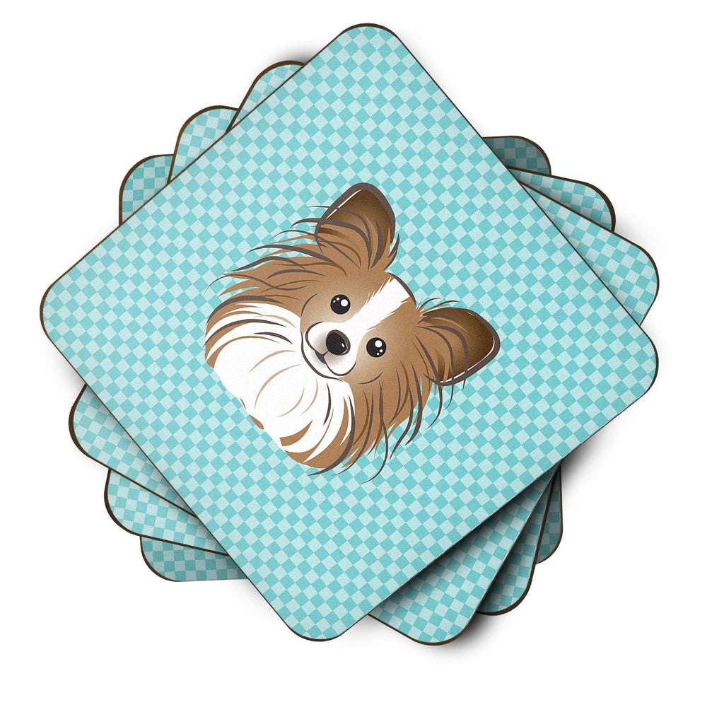 Checkerboard Blue Papillon Foam Coasters Set of 4 Cup Coasters for Indoor Outdoor, Tabletop Protection, Anti Slip, Mouse pad Material