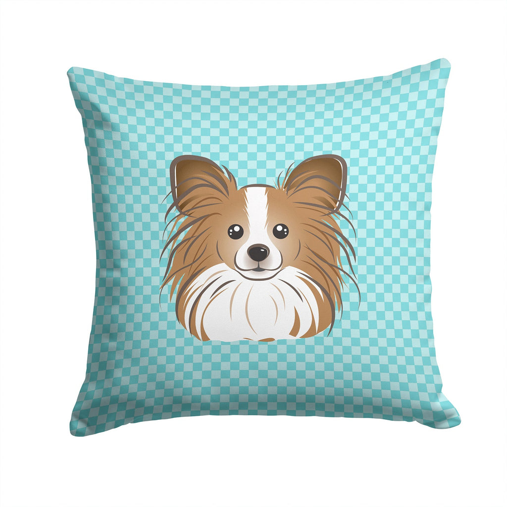 Checkerboard Blue Papillon Decorative Throw Pillow 14x14 Indoor Outdoor Accent Cushion, Fabric Cover with Insert for Sofa, Bed, Porch & Living Room