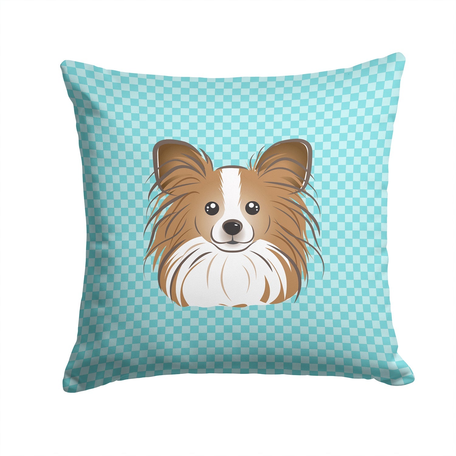 Checkerboard Blue Papillon Decorative Throw Pillow 14x14 Indoor Outdoor Accent Cushion, Fabric Cover with Insert for Sofa, Bed, Porch & Living Room