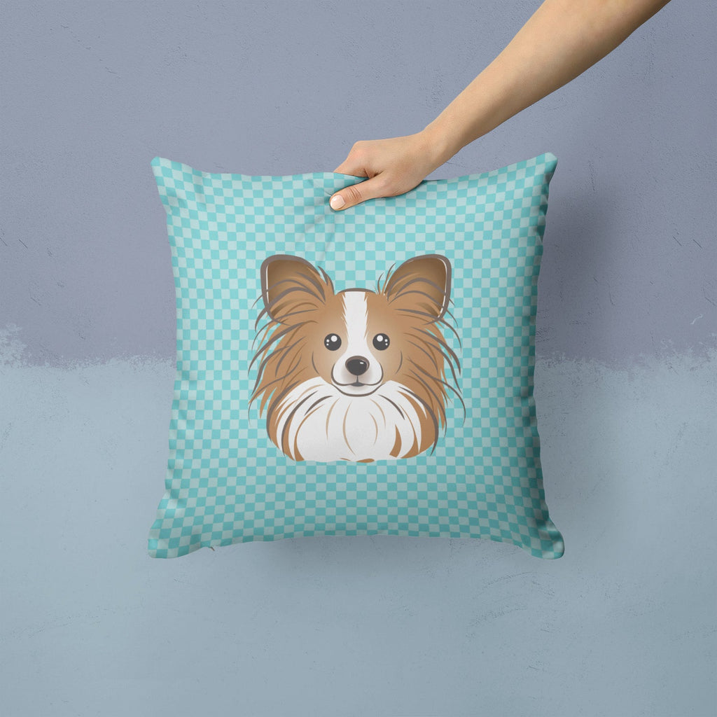 Checkerboard Blue Papillon Decorative Throw Pillow 14x14 Indoor Outdoor Accent Cushion, Fabric Cover with Insert for Sofa, Bed, Porch & Living Room
