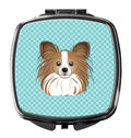 Checkerboard Blue Papillon Compact Mirror Decorative Travel Makeup Mirror for Women Girls Gifts Pocket Makeup Mirror Folding Handheld