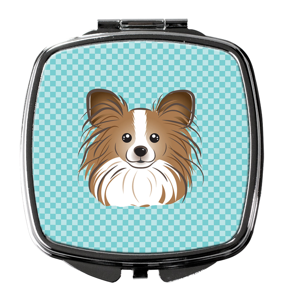 Checkerboard Blue Papillon Compact Mirror Decorative Travel Makeup Mirror for Women Girls Gifts Pocket Makeup Mirror Folding Handheld