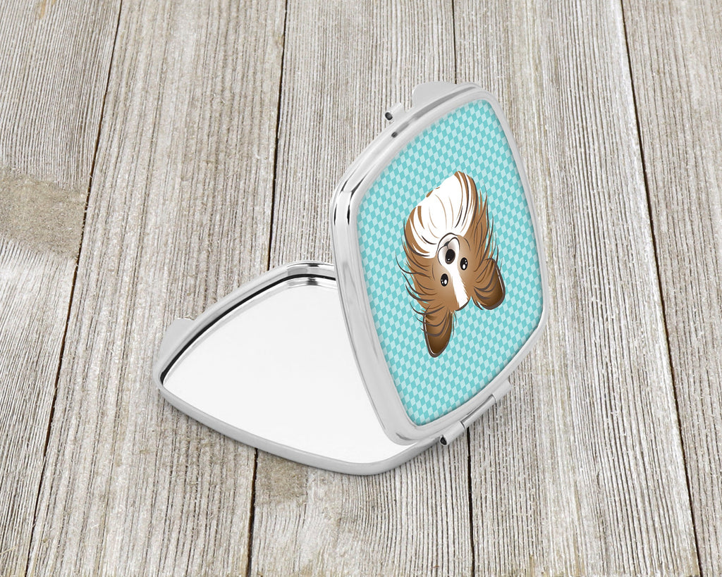 Checkerboard Blue Papillon Compact Mirror Decorative Travel Makeup Mirror for Women Girls Gifts Pocket Makeup Mirror Folding Handheld