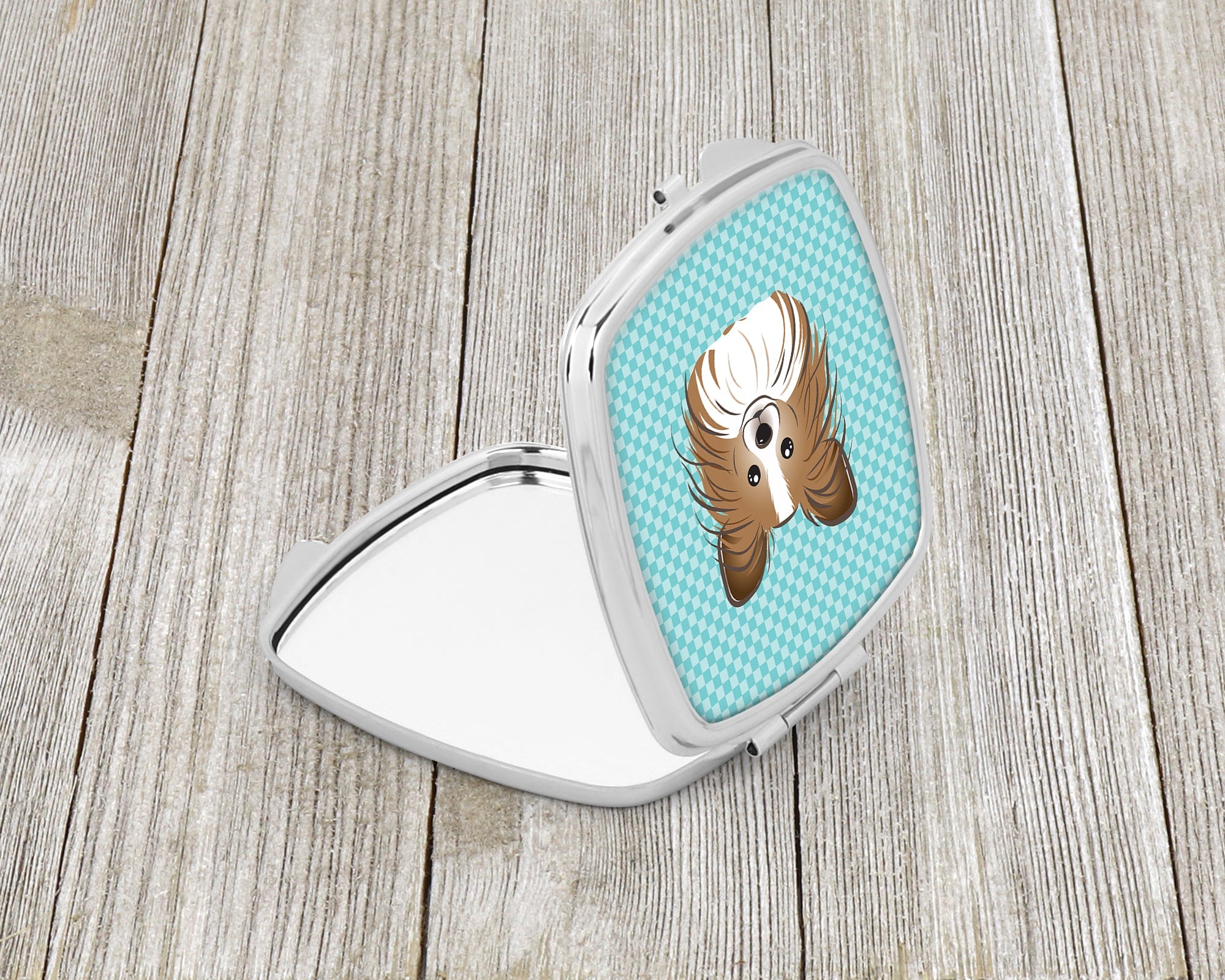 Checkerboard Blue Papillon Compact Mirror Decorative Travel Makeup Mirror for Women Girls Gifts Pocket Makeup Mirror Folding Handheld