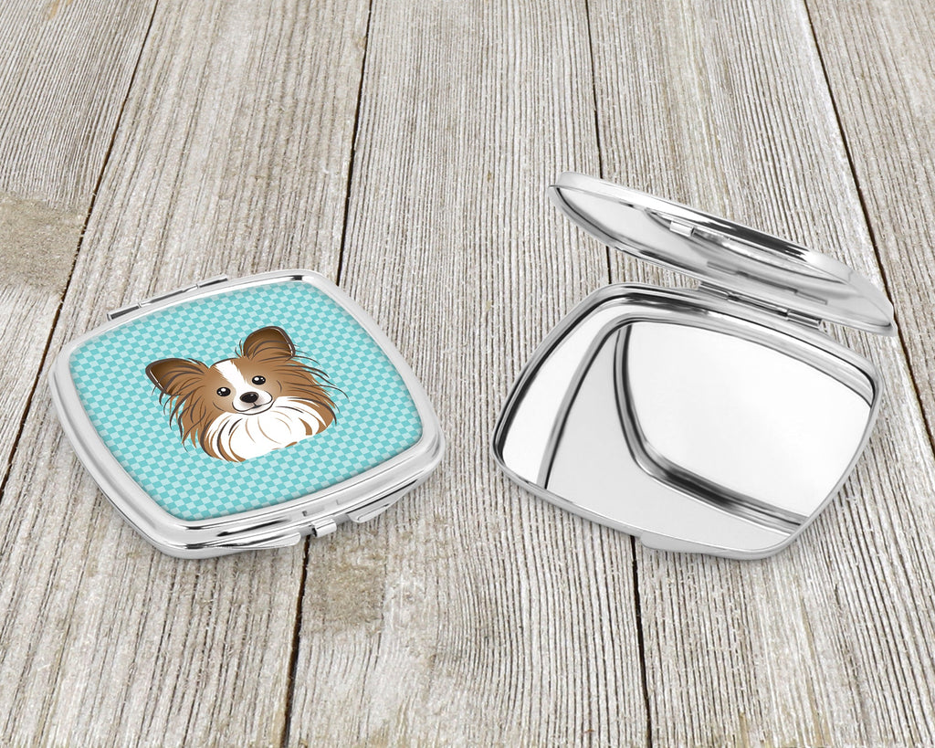 Checkerboard Blue Papillon Compact Mirror Decorative Travel Makeup Mirror for Women Girls Gifts Pocket Makeup Mirror Folding Handheld