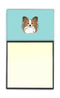 Checkerboard Blue Papillon Watercolor Sticky Note Holder Refillable Dispenser Desk Accessory 3x3 Pad Gift