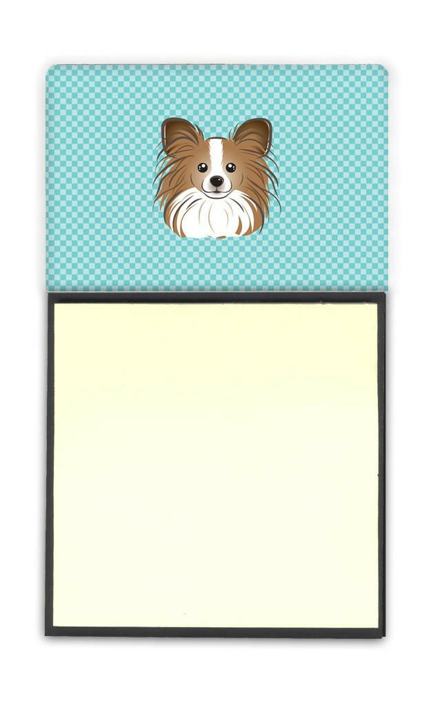 Checkerboard Blue Papillon Watercolor Sticky Note Holder Refillable Dispenser Desk Accessory 3x3 Pad Gift